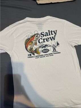 Mens White Salty Crew Fish Salt Life T Shirt Size Medium